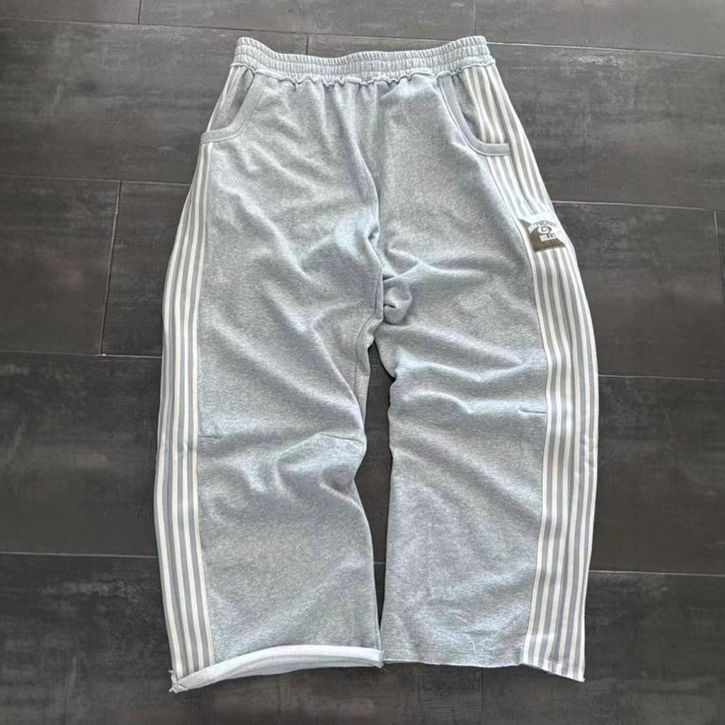 New Sports Pants Men and Women Loose Wide-leg Trousers Side Striped Print Sweatpants Straight Trousers