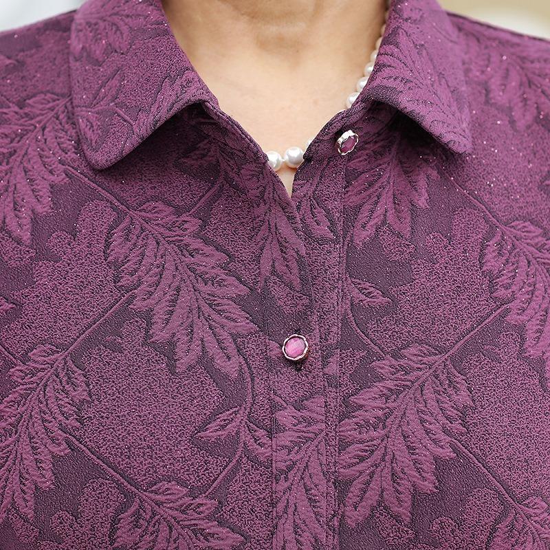 Spring and Autumn Shirts for Middle-aged and Elderly Women with Lapels and Old Ladies' Tops Long-sleeved Shirts
