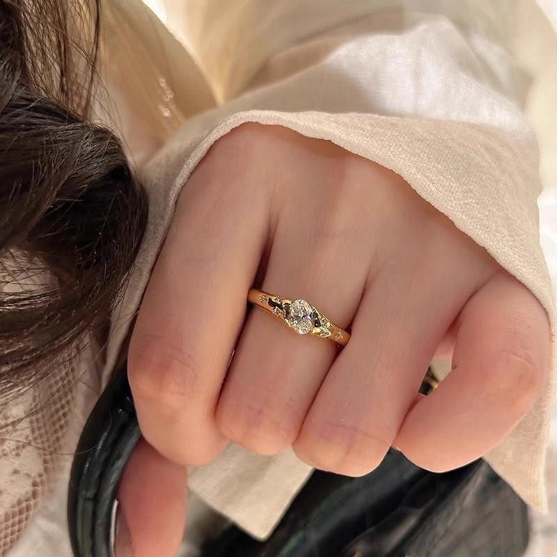 Stylish Vintage Oval Moissanite Egg Ring For Women Unique Adjustable Statement Piece