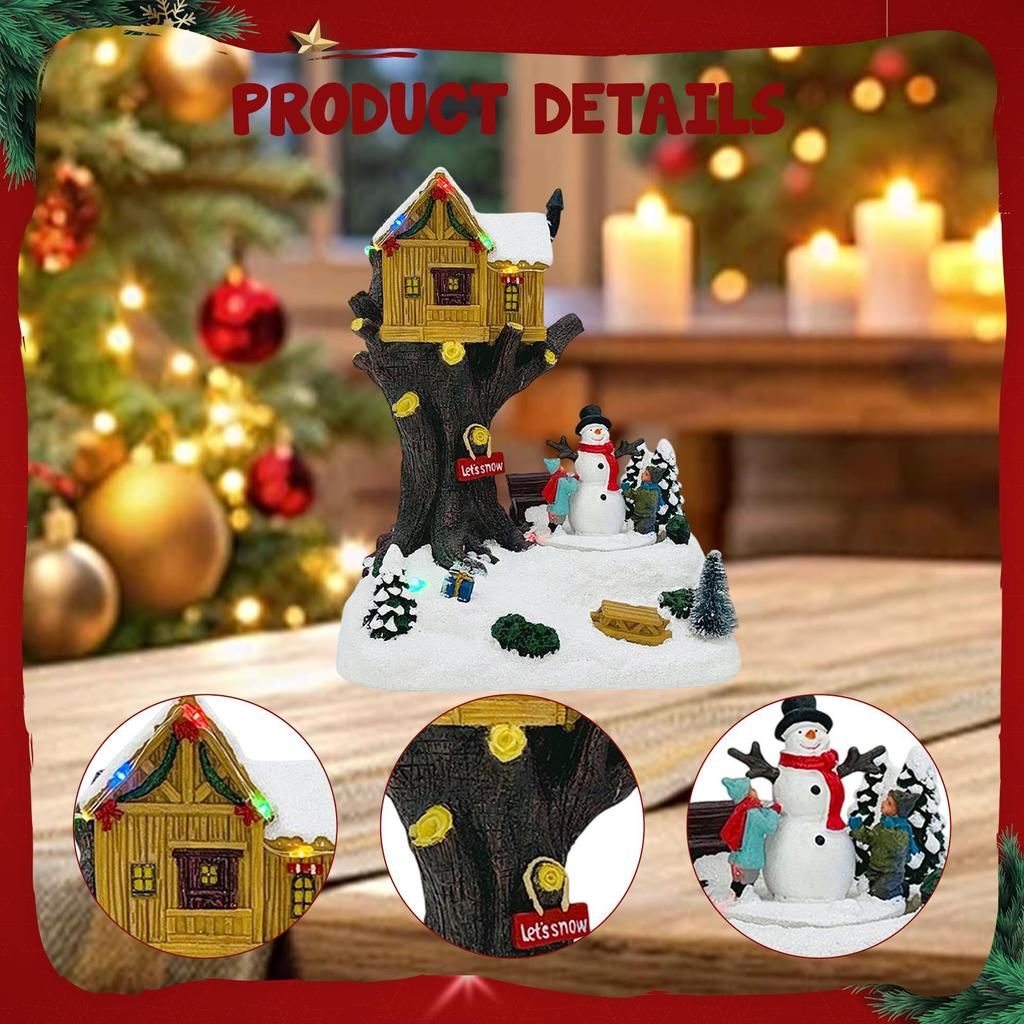 Lighted Christmas Village House Figurine Christmas Decoration Table Centerpiece for Office Bedroom Festival Indoor Xmas Decor