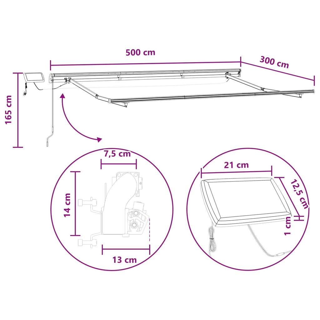 Retractable Awning Sand 500 X 300 Cm Fabric and Aluminum