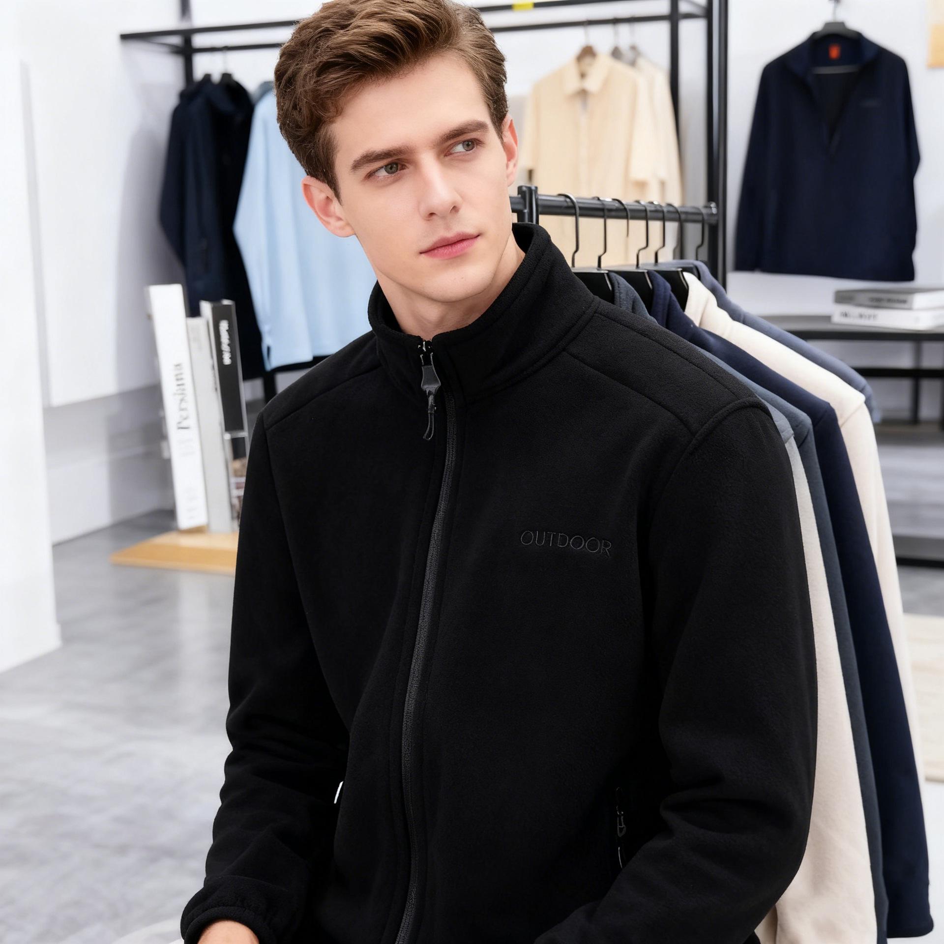 

Чоловіча флісова куртка для активного відпочинку для середнього віку - Тепле, повсякденне пальто для тата, ідеально підходить для весни, осені та зими. L чорний