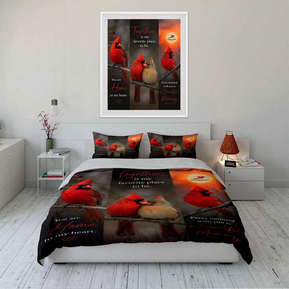 Cardinal Birds with Romantic Text Print Set Bedding Set (1 Duvet Cover, 2 Pillowcases, Duvet Not Included)
