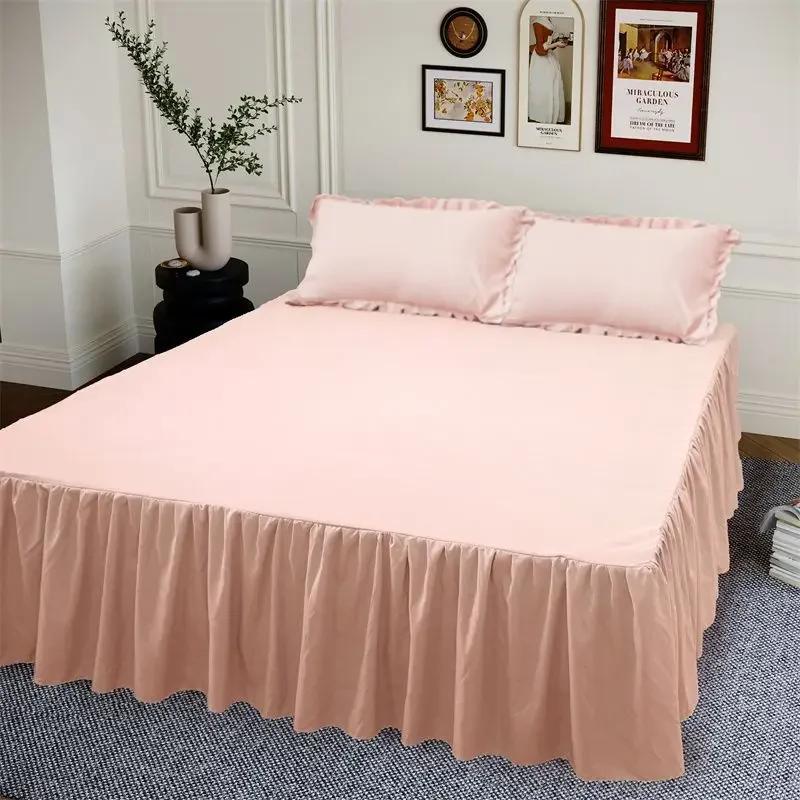 40cm Large Skirt Bed Skirt Single Double Machine Washable Single Piece Fitted Sheet Korean Style Bed Sheets Non Slip Bed Covers