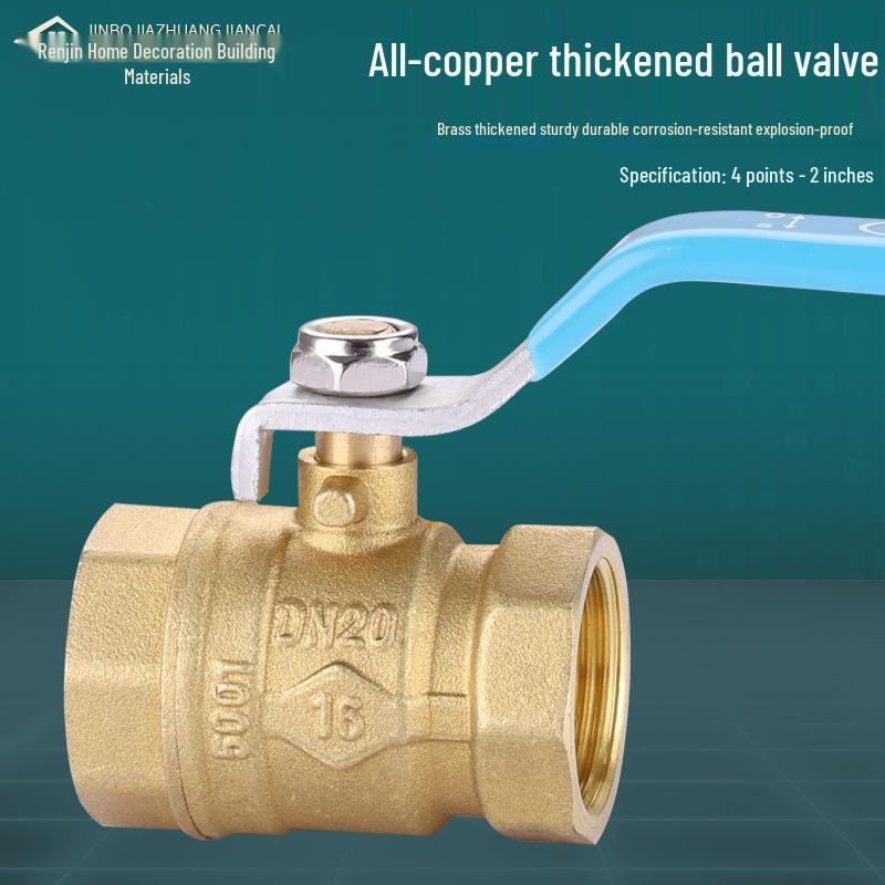 All-Copper Thickened Ball Valve with Double Internal Thread - Available in 4 pt, 6 pt, 1 , 1.2 , 1.5 , and 2  Sizes.
