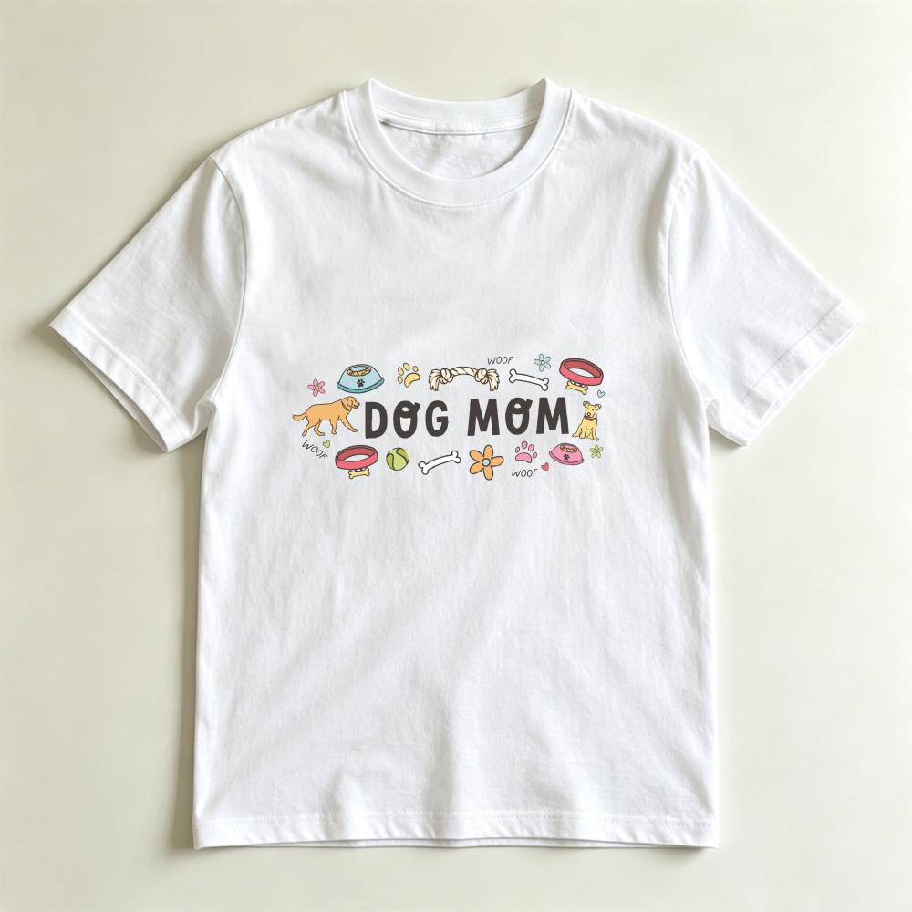 Cute Dog Mom Tee Dog Mom Life Short Sleeve Unisex Summer Daily Life Casual Crewneck Cotton Tshirt Fur Mom Gift Tshirt