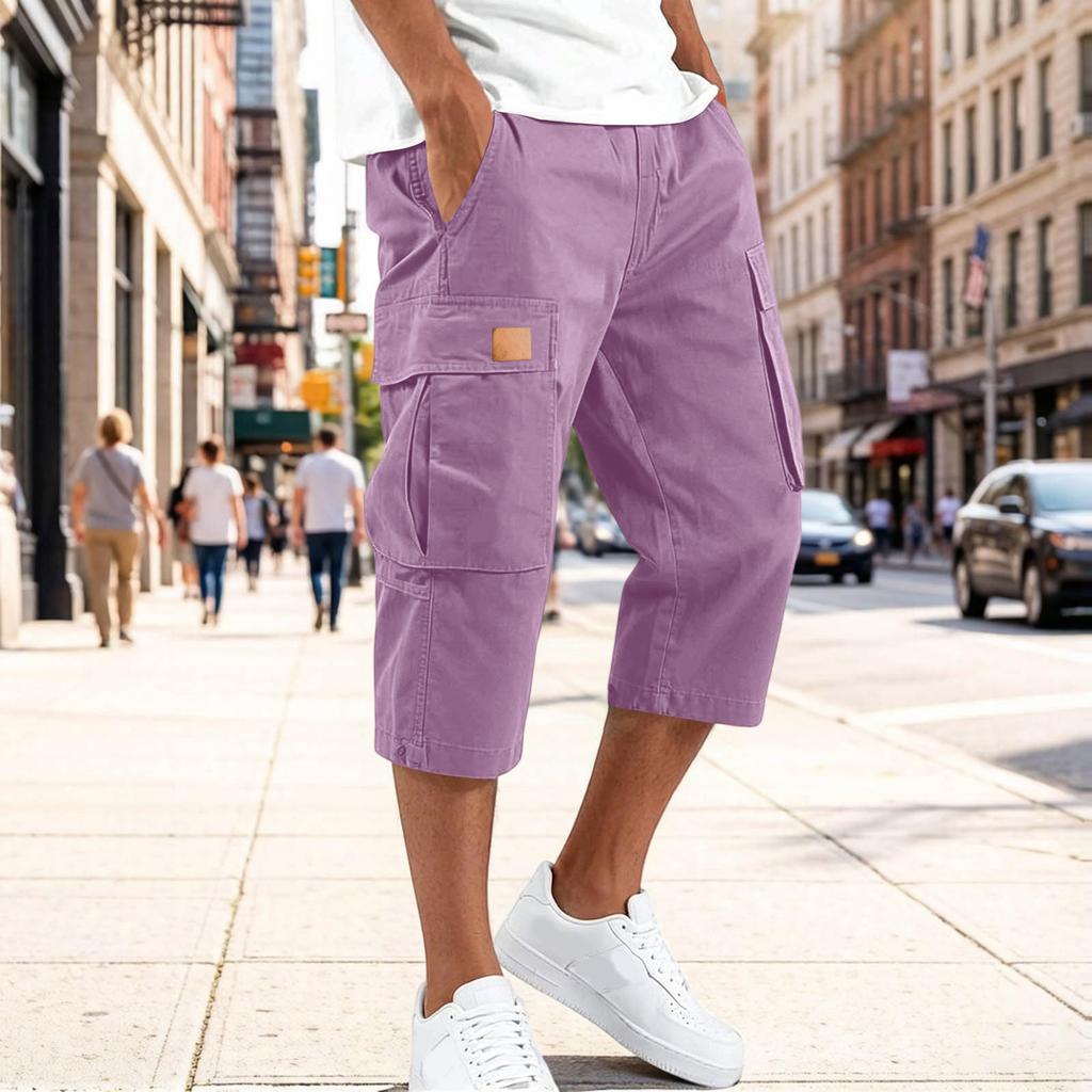 Pantaloni Cargo da Lavoro da Uomo Vita Elasticizzata Multitasche Casual Lunghezza Ginocchio Tessuto Resistente Vestibilità Comoda