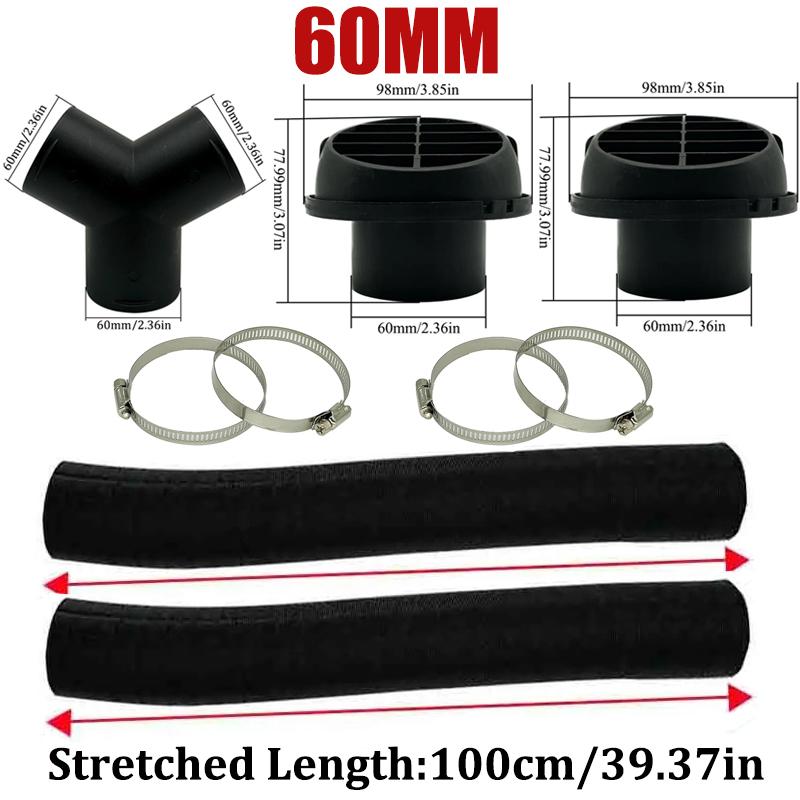 42mm 60mm 75mm 90mm Car Air Diesel Parking Heater 2x Air Outlet Vent + T/YPiece + Duct Pipe + 2x Clamps For Webasto Eberspacher