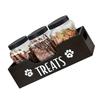 Pet Treat Storage Organizers Wooden Box 3 Sealed Jars Nonslip Base Storage Box