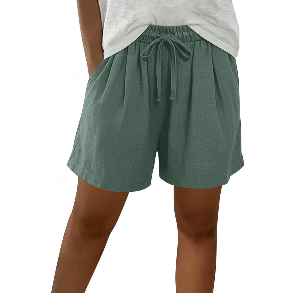 Damen Bermudashorts Mit Taschen Kordelzug Elastischer Bund Leinen-Shorts Lässige Strandurlaub Sommerkleidung
