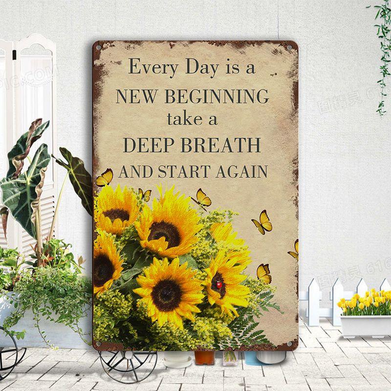 Bedroom Dormitory Wall Decoration Wrought Iron Hanging Painting Retro Sunflower Inspirational English Quotes Decorative Hanging Signboard
