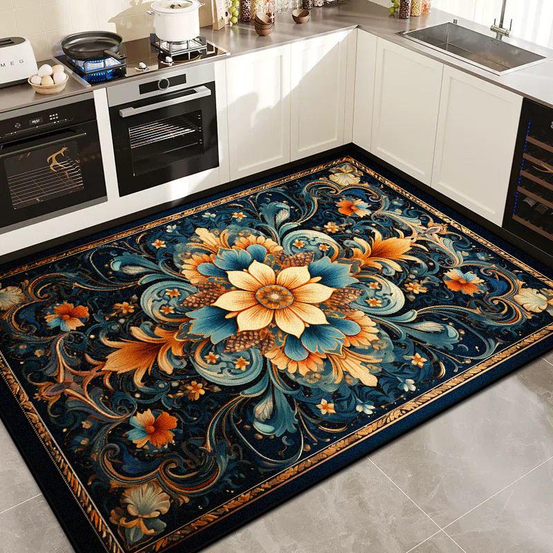 

Persian Style Flower Design Non-slip Carpet Living Room Big Size Decor Kitchen Carpet Water Uptake Easy Clean Entrance Door Mat 60*90cm