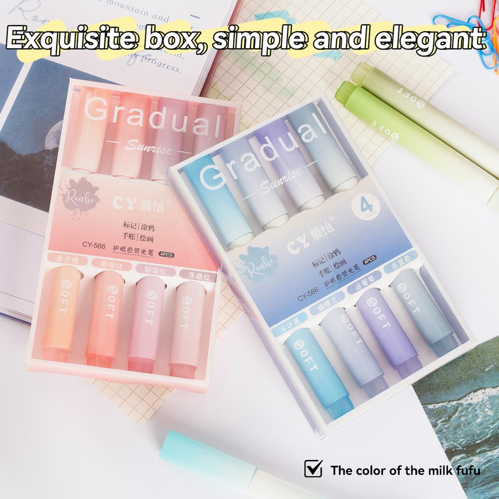 4pcs Kawaii Gradient Fluorescent Marker Pen Painting, Graffiti Cannot Erase Color Pen School Student Stationery Supplies