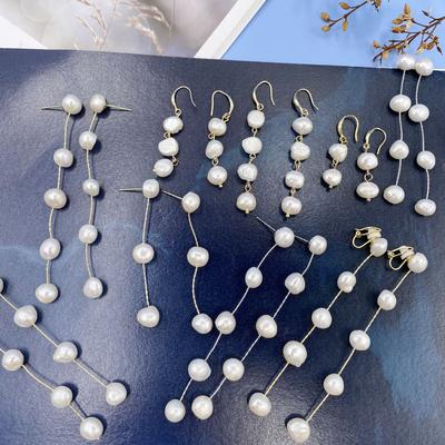 S925 Silver Needle Natural Pearl Long Earrings Real Gold Electroplated Freshwater Pearl Tassel Baroque Stud Earrings