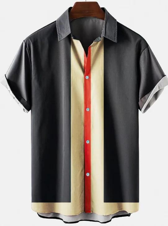 Camicia da uomo a maniche corte a righe stile hawaiano con stampa 3D, larga, stile street, top alla moda da uomo, casual, semplice, senza tasche