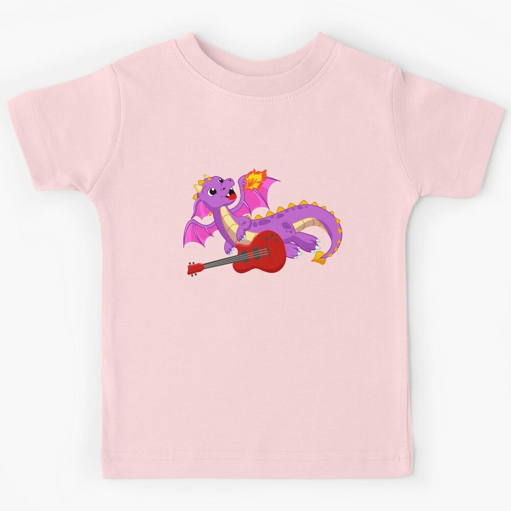 Dragon Playing Electric guitar ,Funny Good Dragon Electric guitar Lovers Purple Design Kids T-Shirt 160