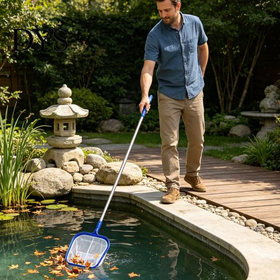 Outdoor Wasseroberflächenreiniger Poolkescher mit 5-teiligem Stiel, Feinmaschiges verstellbares Schwimmnetz, Laubfänger Whirlpool-Rechen zur Reinigung