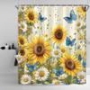 Rustic Sunflower Shower Curtain, Farmhouse Country Yellow Floral Waterproof Decor, Bright Botanical Bathroom