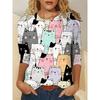 Magliette alla moda da donna, con stampa 3D di gatti, casual, a maniche lunghe, con scollo rotondo, t-shirt Harajuku da donna