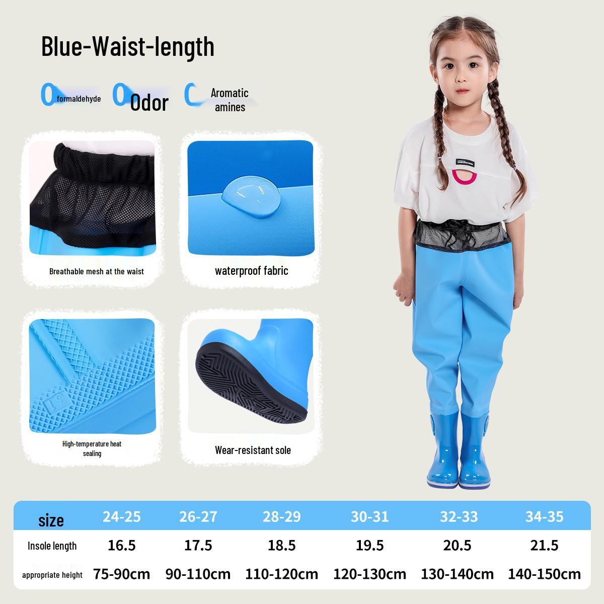 

Children s Waterproof PVC Wading Pants - One-Piece Fishing & Sea-Catching Gear 30/31 (Inner length 19.5CM)