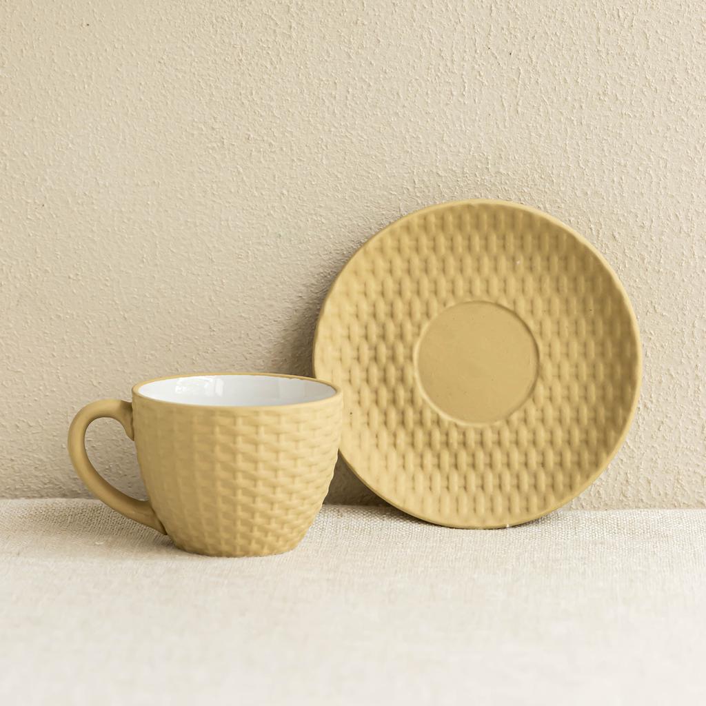 Creative Woven Pattern Cup Saucer Ceramic Coffee Cup Set Household Afternoon Tea Cup Tea Cup Breakfast Cup