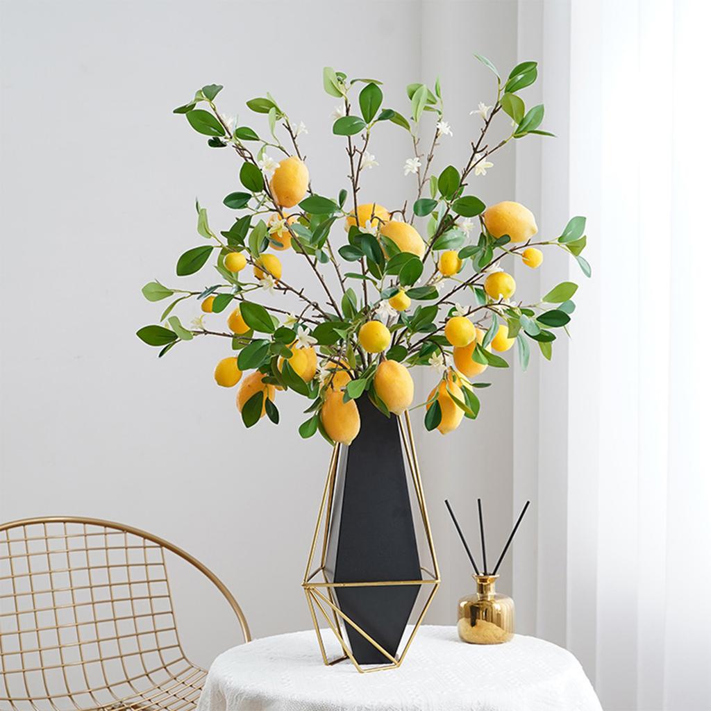 Artificial Lemon Branch Multi Heads Simulated Lemon Decor with Leaves Foam Fruits Wire Stem