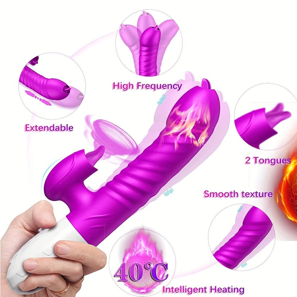 Thrusting G Spot Rabbit Dildo Vibrator, Tongue Licking Rotating Vibrating Women Couples Adult Sex Toys, Female Clitoris Vibrator Wand Stimulator Toy