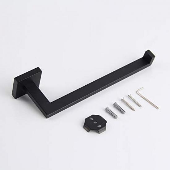 GERZWY Modern Black Towel Holder SUS304 Stainless Steel Towel Hanger Towel Ring for Bathroom Lavatory Wall Mount Contemporary Style IG1806-BK