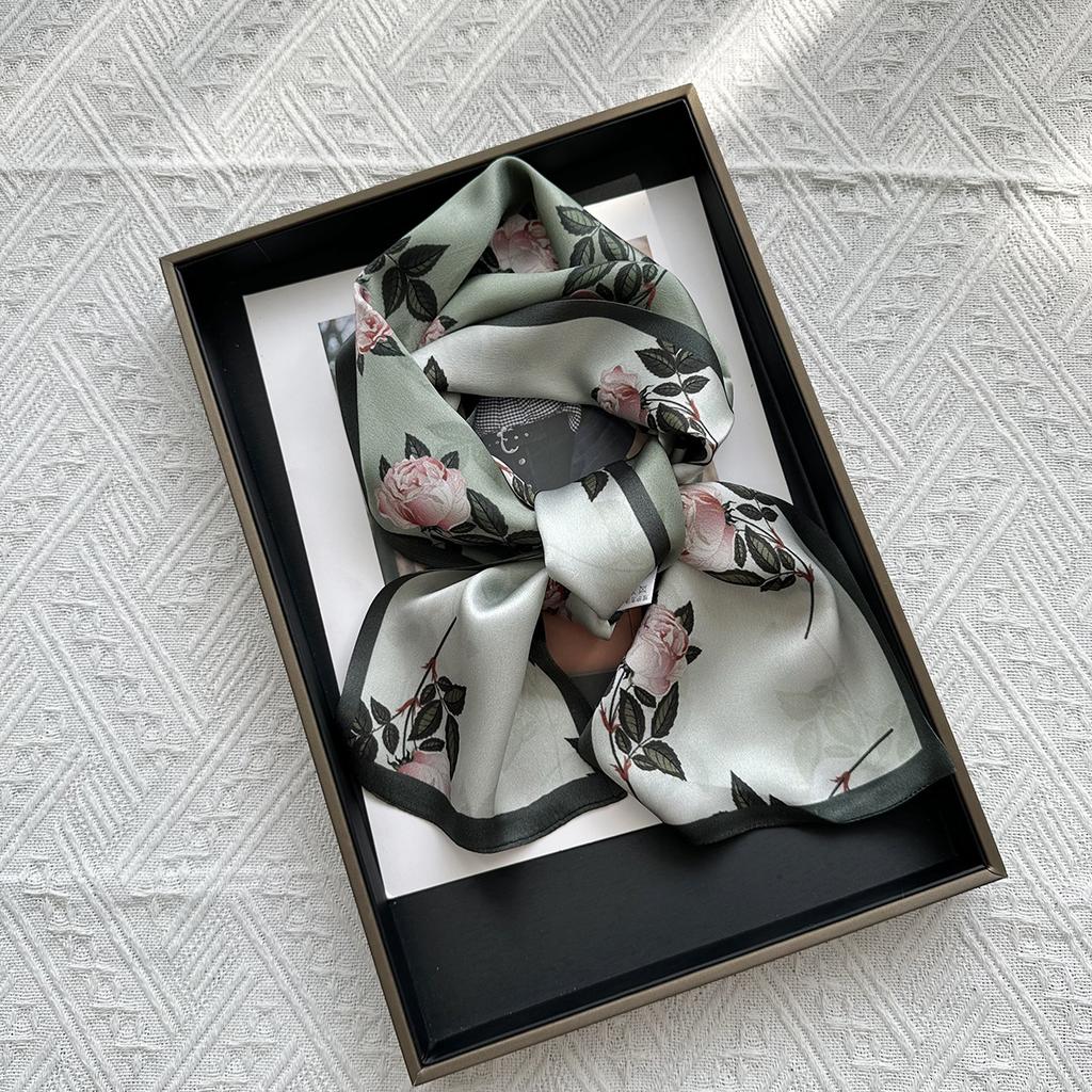 Oil painting, landscape painting, silk silk scarf, women's slender silk scarf, high-end double-layer double-sided streamer, sunscreen shawl