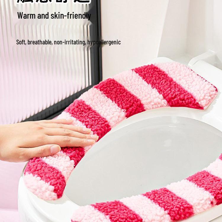 Dopamin-Streifen Winter Plüsch Toilettenmatte & Universelle Toilettensitzauflage