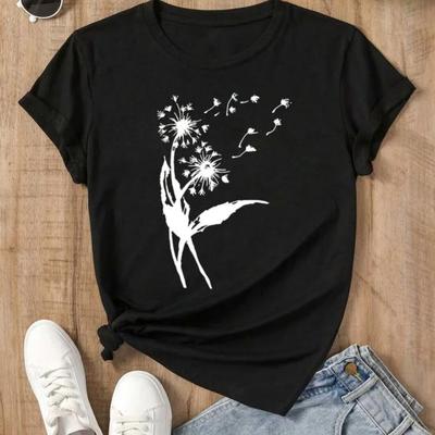 Fashion Vintage Dandelion Print  T Shirt Casual Short Sleeves Female Top Cartoon Graphic Summer Sleeved Harajuku Streetwear