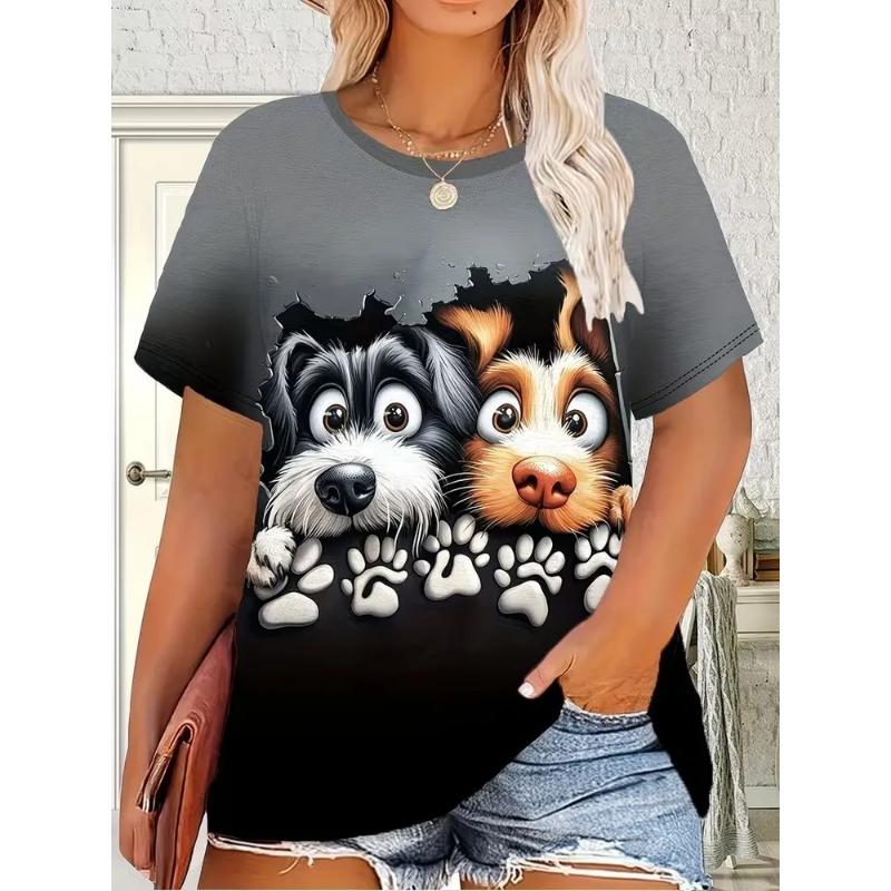 Modisches Damen Rundhals Kurzarm 3D Tier Farbdruck Tier Kurzarm Rundhals T-Shirt
