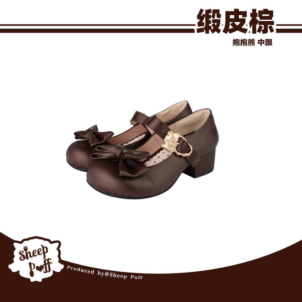 Hug the bear, satin puLolita versatile cute single shoes