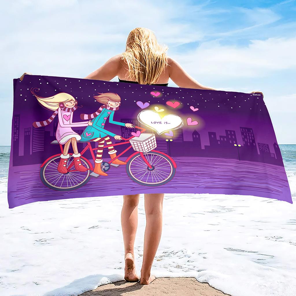 Love Series Pattern Seaside Vacation Beach Towel Swimming Bath Towel Microfiber Towel