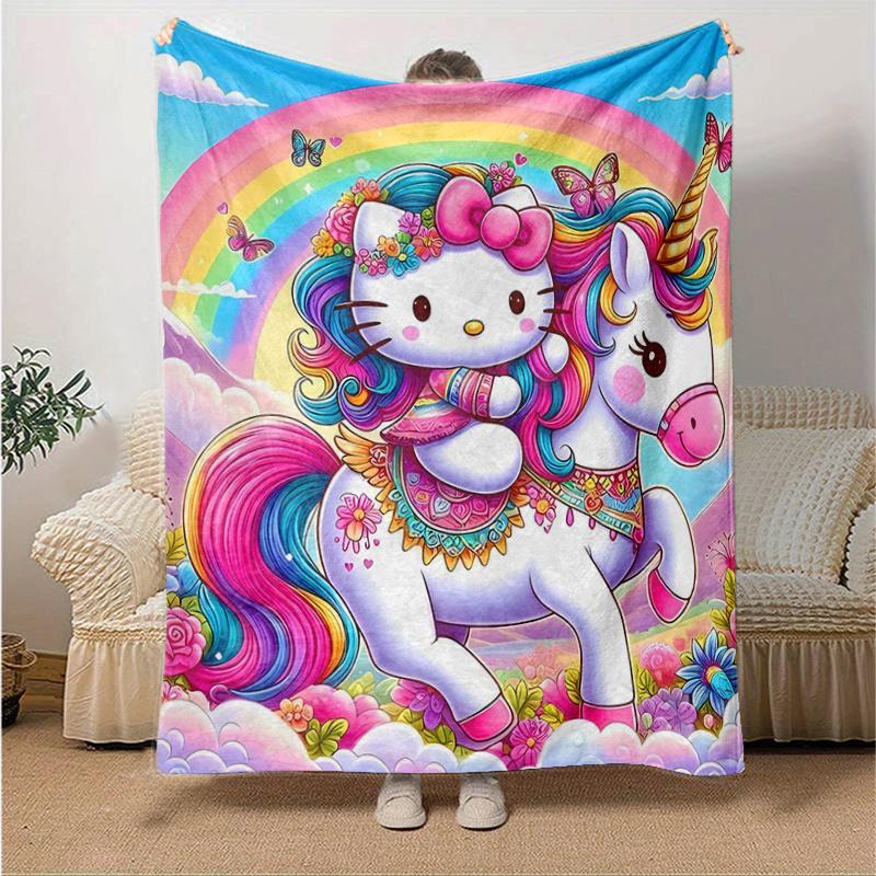 1pc Hello Kitty as a Rainbow Unicorn Blanket Soft Warm Throw Blankets for Home Decor Gift, Living Room, Travel, Camping, Car Blankets, Beach, Office N