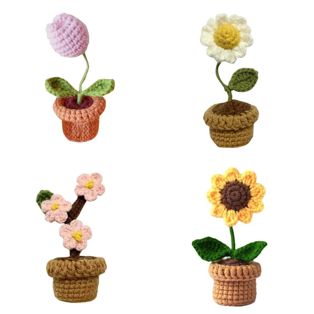 Handmade Potted Plant Artificial Knitting Flower Decoration Diy