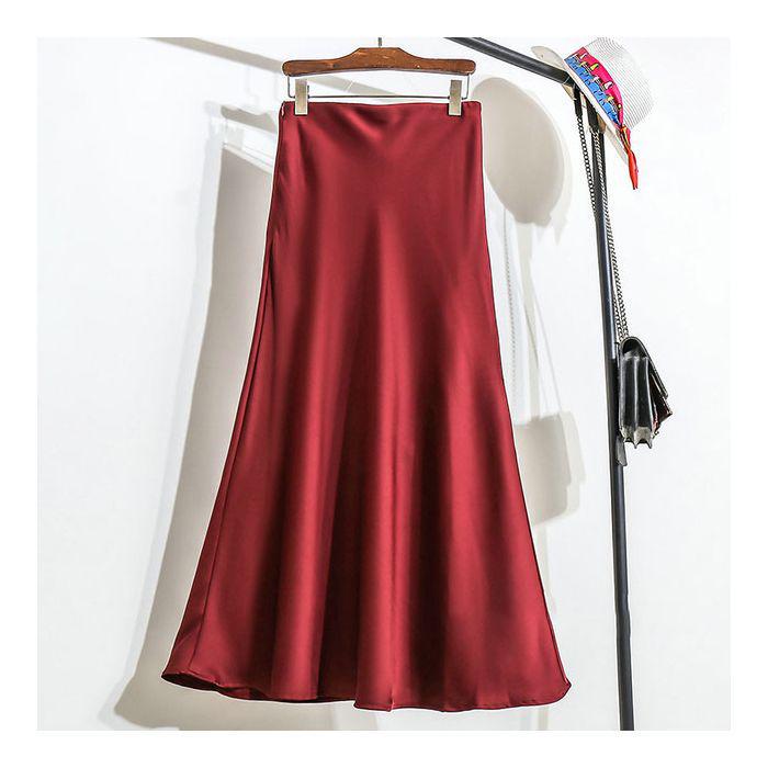 Champagne Satin Fishtail High-End Silk Skirt for Women - Summer 2025