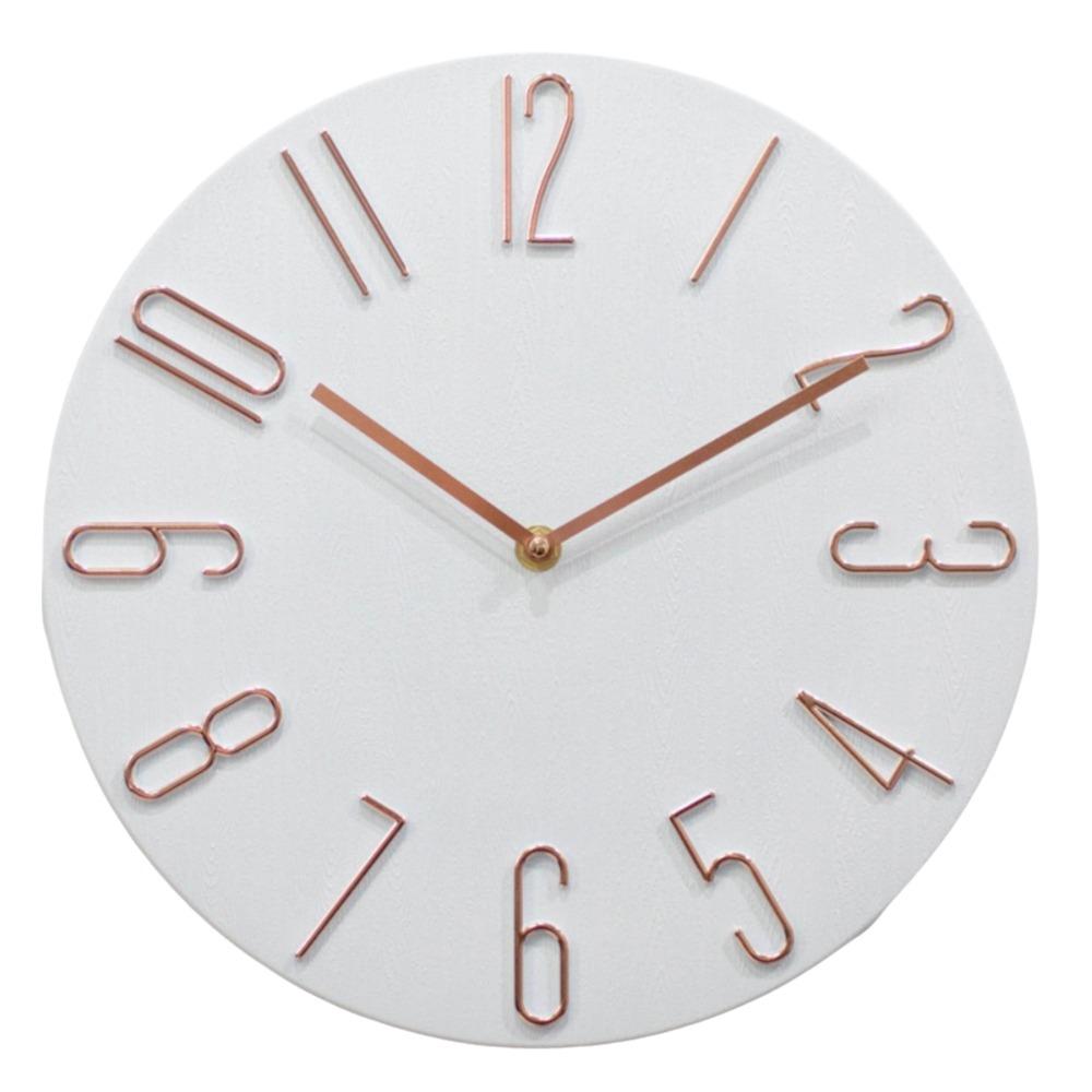 

No Second Hand Wood Grain Clock Quartz Movement Scale Clock Wall Hanging Clock Home Decoration ярко-розовый/белый