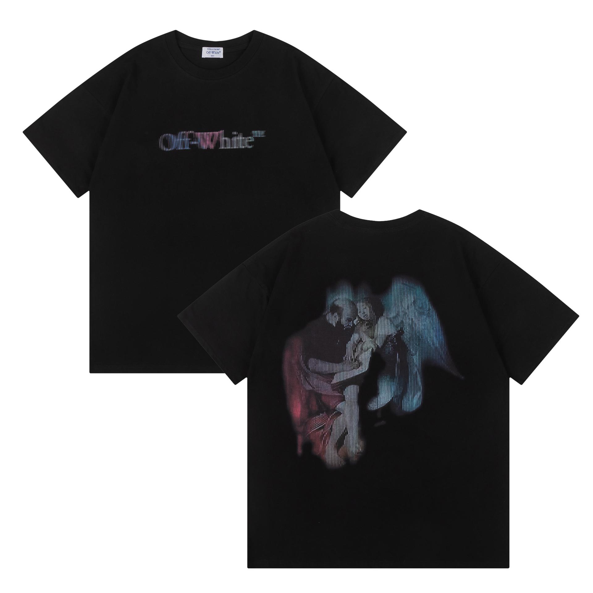 

Off-White 2025 Spring/Summer New OW Crack Angel Pattern Round Neck Hoodie Short Sleeve Men s and Women s T-shirt XL чорний