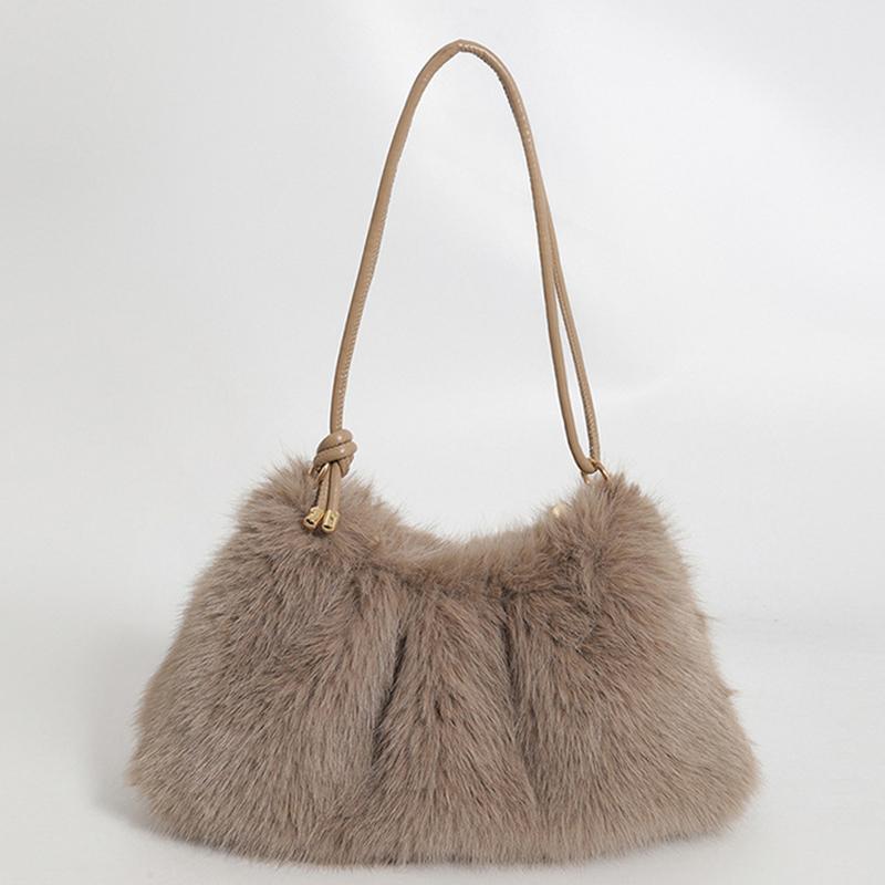 Yogodlns Women's Autumn and Winter Handbag Imitation Fur Fashion Hundred with Plush Bag Solid Color Large Capacity Zipper Shoulder Bag