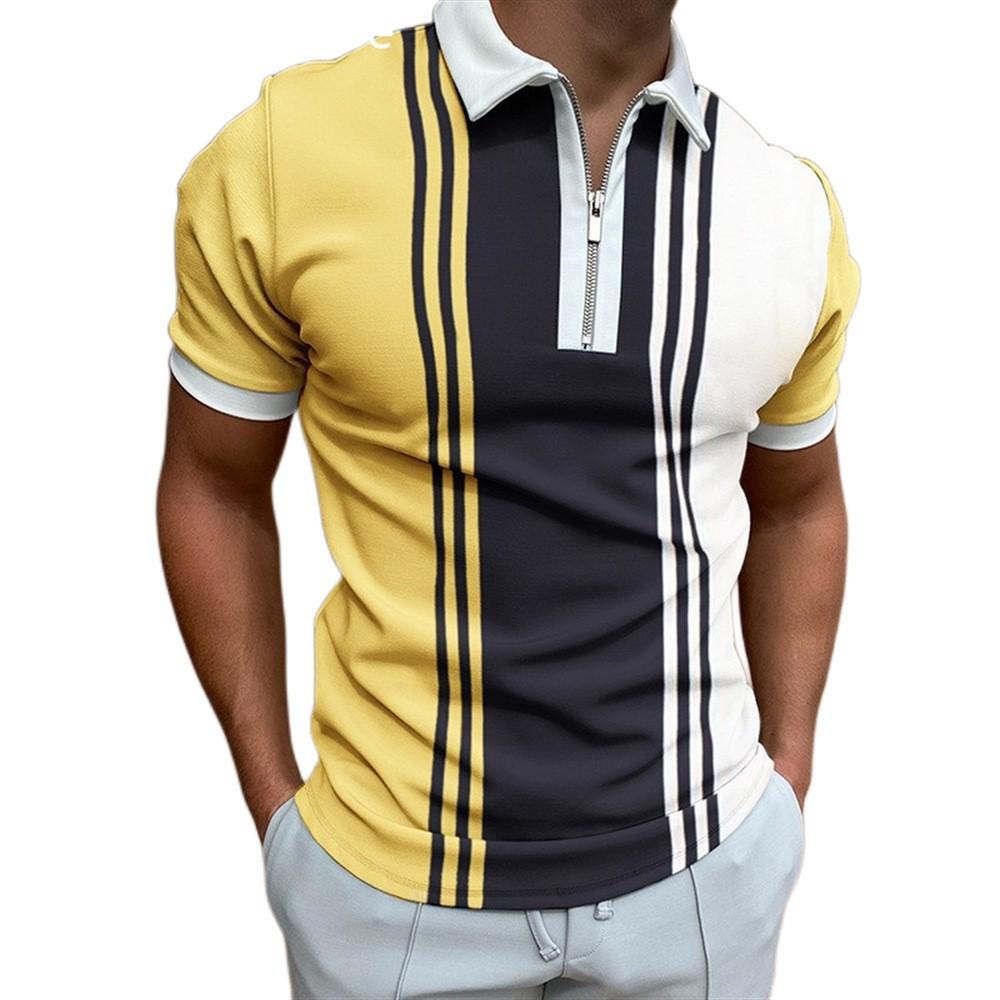 Men'S 3Dpolo Shirt Independent Station Zipper Short Sleeve T-Shirt Pullover Casual Men'S Clothing