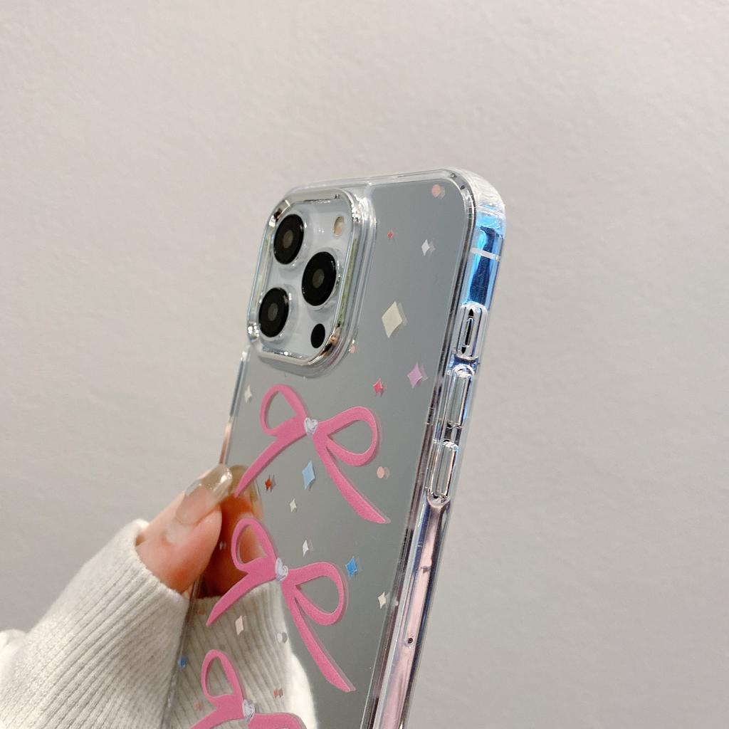 Acrylic Mirror Suitable for Apple 15pro Spring and Summer 11 Bow 13 Girl 16 Hard Iphone 12p Mobile Phone Case