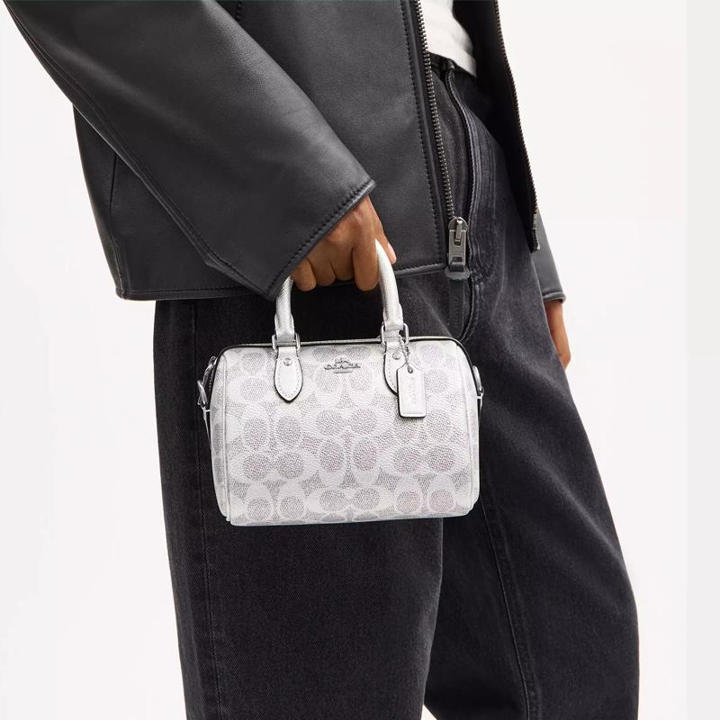 COACH Rowan18 square mirror bag star charm coated canvas and leather hand-held crossbody bag small size women's silver