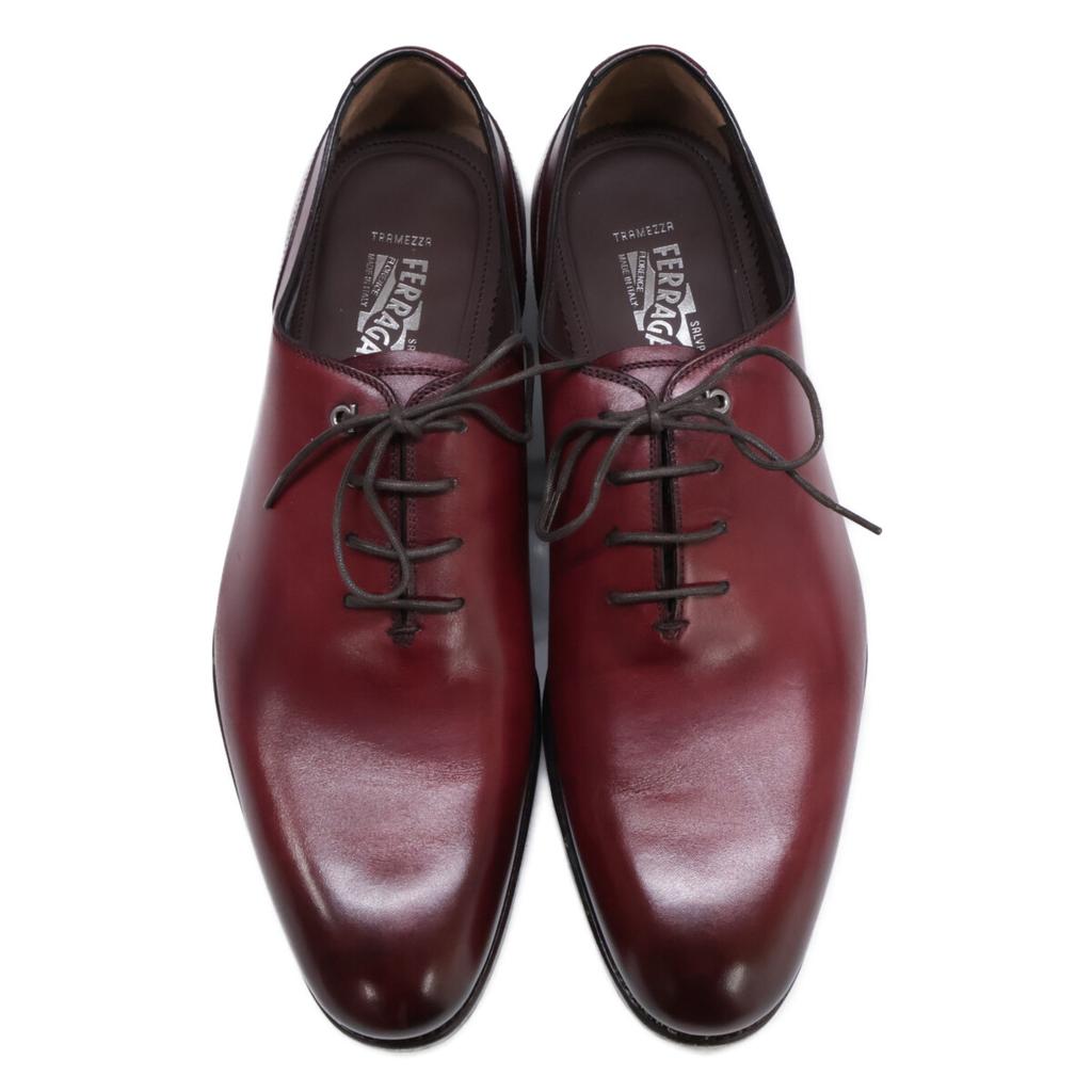 Salvatore Ferragamo Puikios būklės JD6299 TRAMEZZA 4 skylučių whole cut batai 8 2E Bordo Spalvos Naudoti