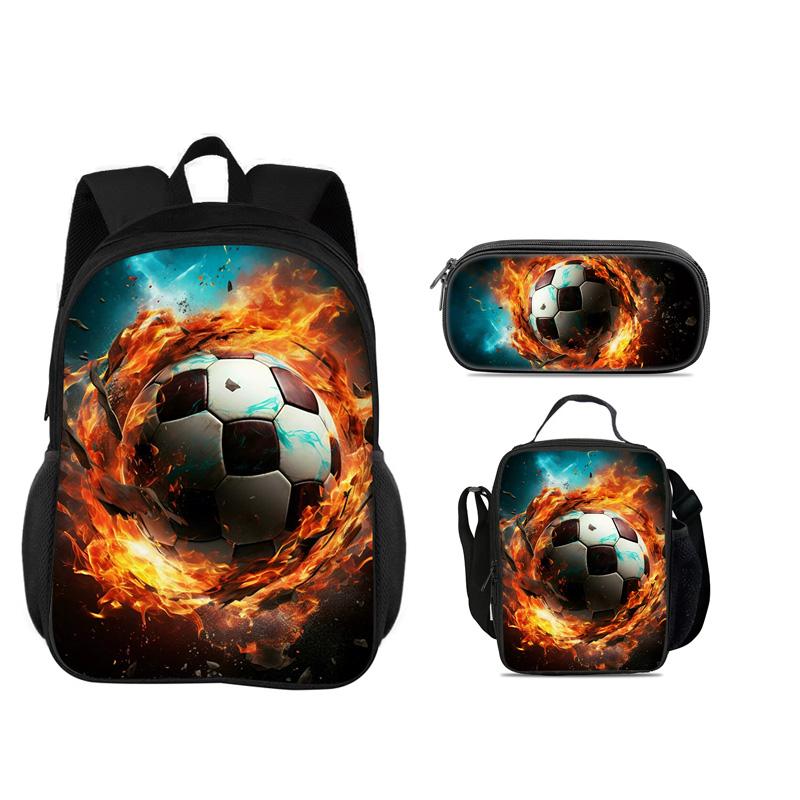 Sac à dos de football, trousse à crayons, poche de glace, Ensemble 3 pièces, nouveau motif football, meilleur partenaire pour les étudiants et étudiantes allant à l'école