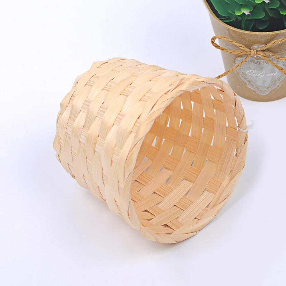 1pcs New Handmade Bamboo Garden Flower Pot Wicker Basket Straw Patchwork Wicker Rattan Seagrass Storage Organizer Nursery Pots