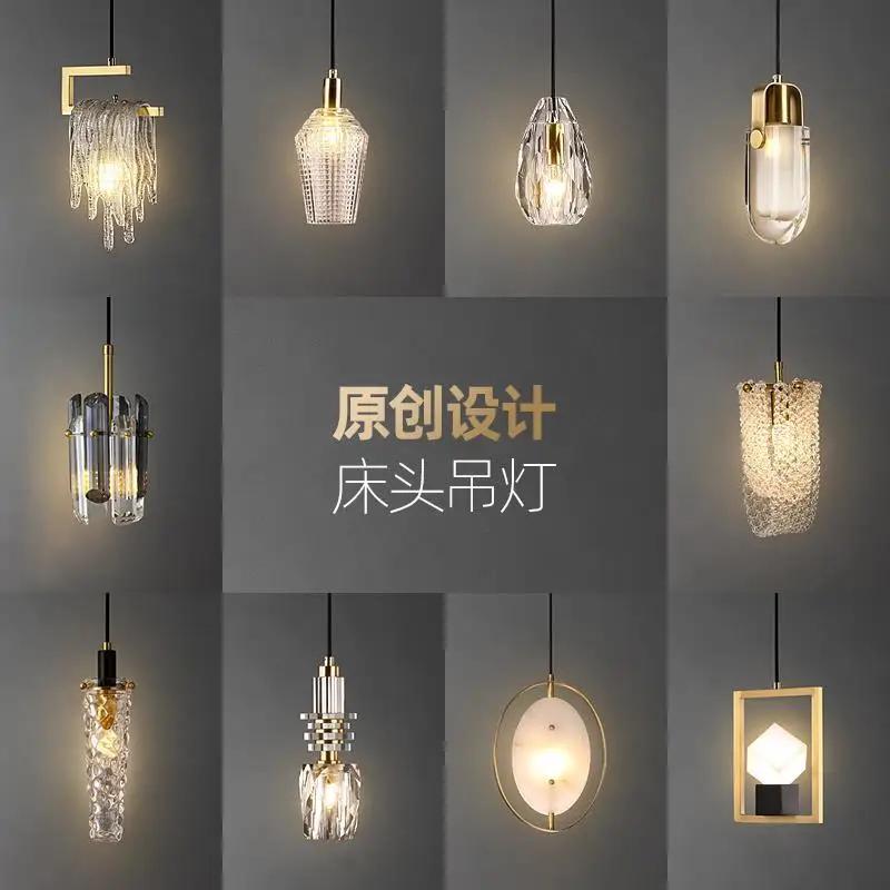 Luxury Gold Lustre Copper Crystal Pendant Lights LED E14 Modern Hanging Lamp Bedside Bedroom Model/Dining Room Kitchen Store Bar