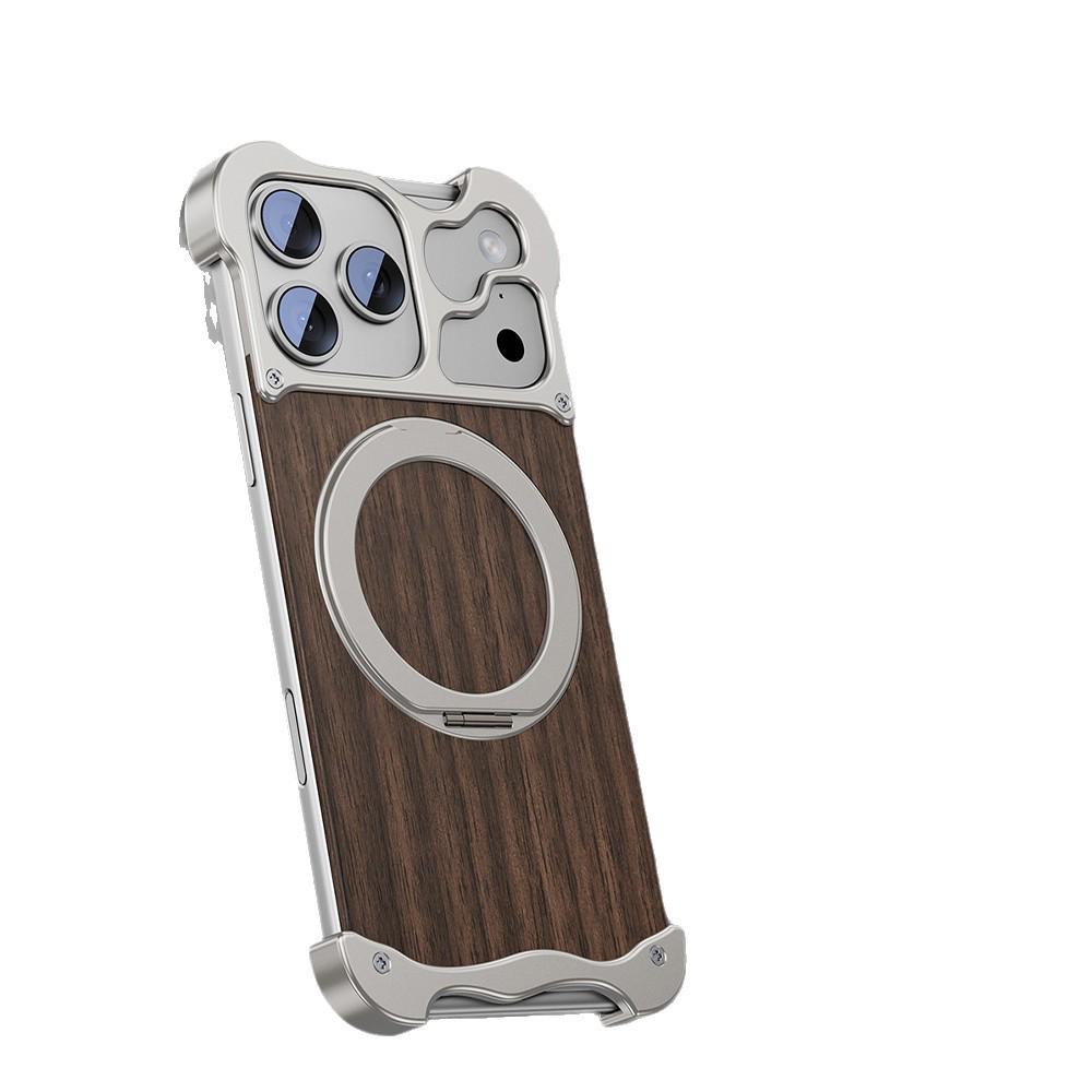 Alien 17 Pro Max Integrated Case with 360° Stand - Solid Wood & Metal, Magnetic Design for 16 Pro Max