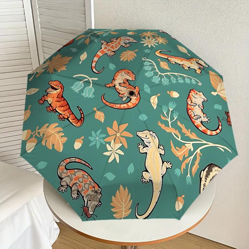 1pc Lizards and Nature Automatic Folding Umbrella - Portable Collapsible Design, 8-Rib Iron Frame, Casual Outdoor Accessory yy251215203