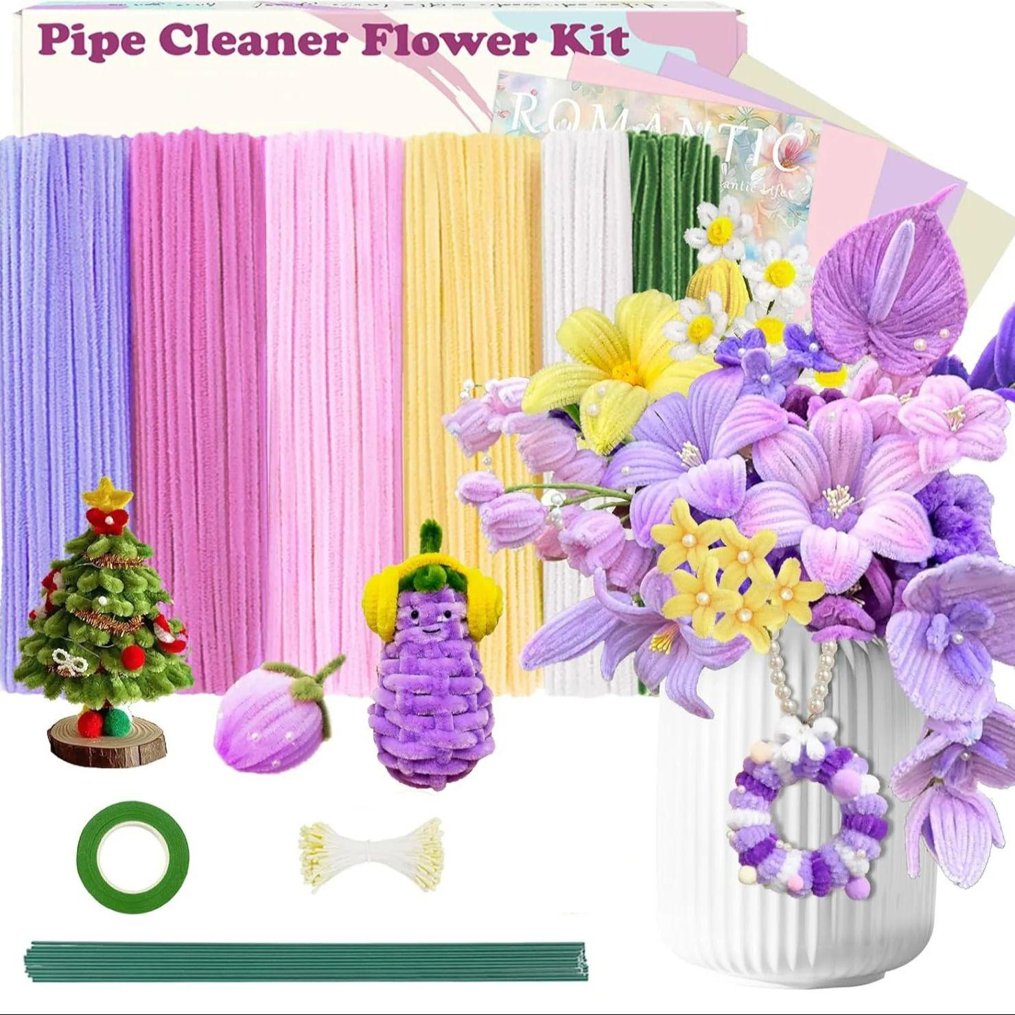

500 Pcs Pipe Cleaners Flower kit, 20pcs Green Floral Wires, 1pc Gardening Tape, 150pcs Stamen, Pipe Cleaners Craft